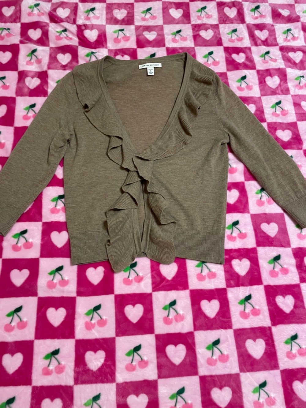 Banana Republic Ruffled Open-Front Cardigan - Taupe Brown